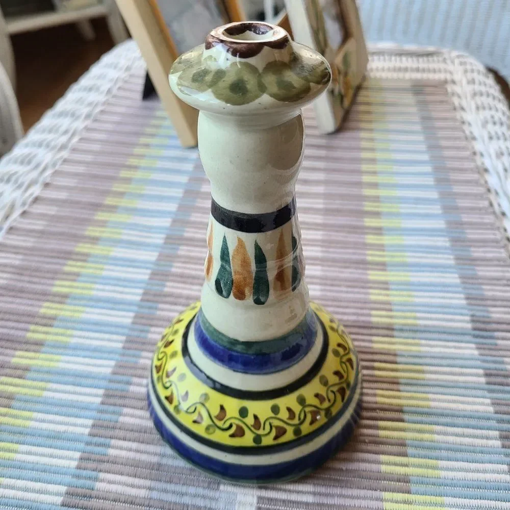 Vintage Tonala Candle Holder Candlestick Holder Hand Painted and Signed Pottery